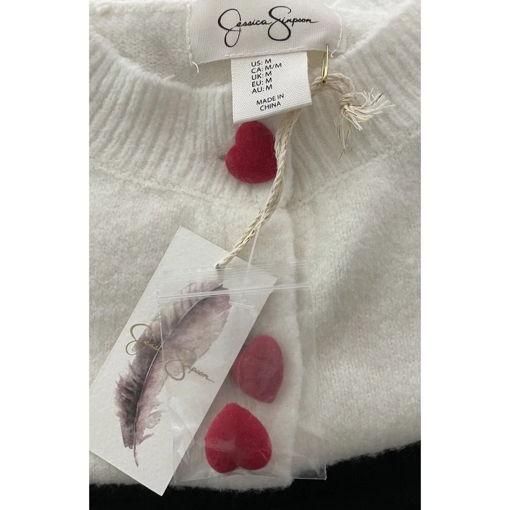 Jessica Simpson White Red Heart Buttons Cardigan Sweater Coquette Preppy M NWT‎